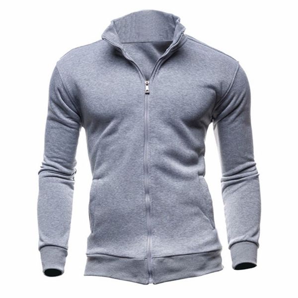 

fashion stand collar pocket zipper pullover sweatshirt men solid color long sleeve casual winter autumn loose warm men, Black