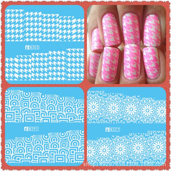 

5sheet houndstooth white full nail water stickers designs nail art stickers decals makeup diy water tattoos manicure b289-312, Black