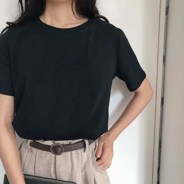 

women's t-shirt harajuku tee shirt 4 solid color basic t women casual o-neck friends summer korean hipster streetwear white tshirt