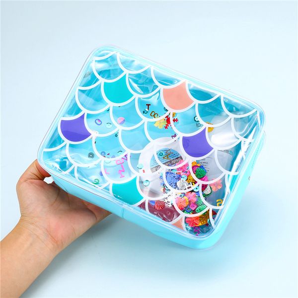 

mermaid pvc cosmetic bag for women waterprood clear makeup bag large female wash storage pouch beach jelly purse fashion