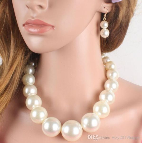 

quick delivery quality necklace earrings fashion big pearl necklace women luxury jewelry necklaces suit necklace of clavicle christmas gift, Silver