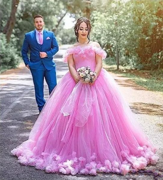 

pink princess опухшего quinceanera платье 2020 modest 3d цветы ручной работы с плечом дубай арабского prom вечерних платьями, Blue;red