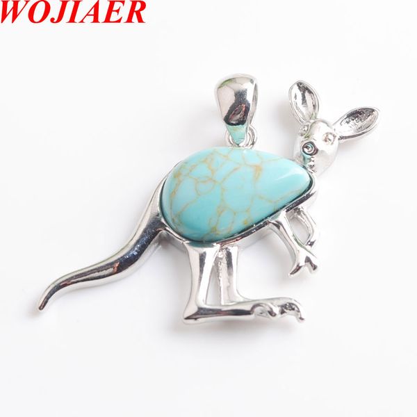 

wojiaer new cute animal kangaroo pendant bead water drop natural turquoise stone fashion jewelry for women girls dn8043, Silver