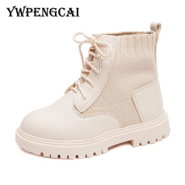 

spring autumn kids knitted boots soft pu leather martin boots solid colors boys girls casual ankle size 27-37, Black;grey