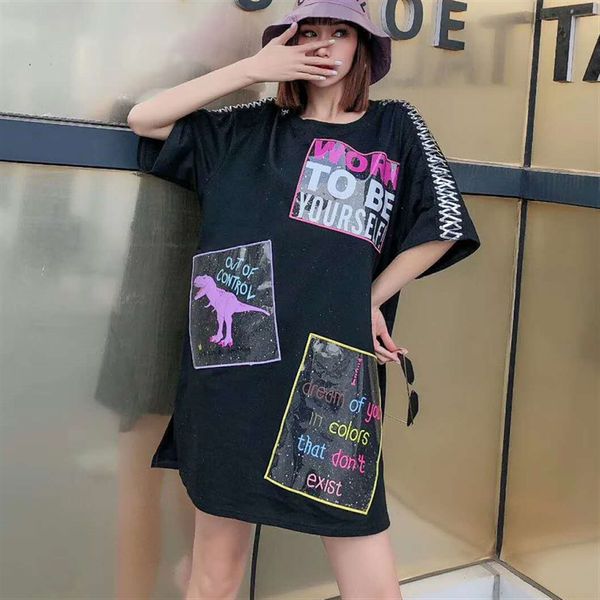 

2020 new summer women o-neck short sleeve cotton loose t-shirts female fashion street style printing stitching qx167, White