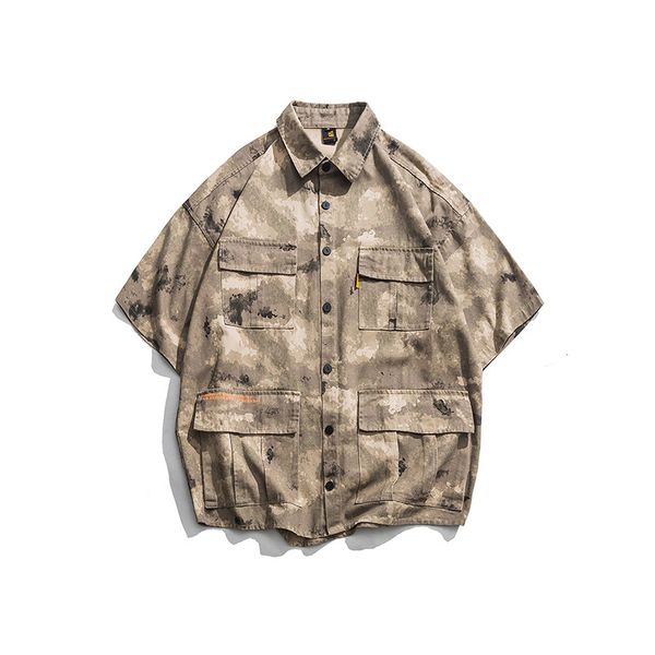 

2019 summer new european and american short-sleeved shirt punk style casual men's trend handsome loose camouflage shirt x024, White;black