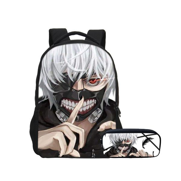 

2pcs/set portfolio school bags for boys girls cool anime tokyo ghoul 3d printing backpacks teenager kids bookbag mochila escolar