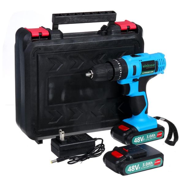 

48vf electric drill hammer impact cordless electric screwdriver drilling 25+1 torque rechargeable 2xli-ion battery power tool