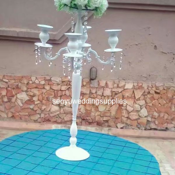 

10pcs )90cm tall fashion modern style tall white/black 5 arms crystal bead candelabra for wedding centerpiece senyu1388