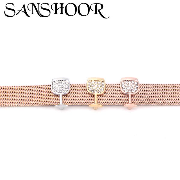

sanshoor jewelry crystal wine glass goblet slide charm fit 10mm stainless steel mesh bracelet for women diy accessories making, Bronze;silver