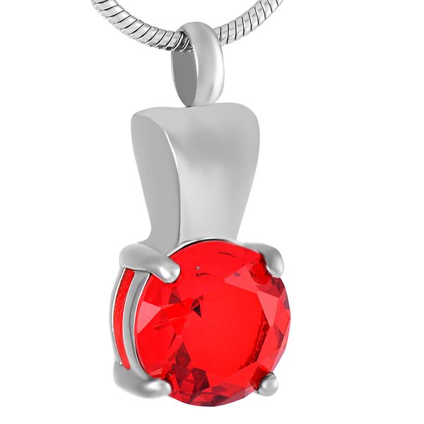 

z253 hold red zircon memroial jewellery ashes keepsakes pendant -stainless steel cremation urn necklace for women, Silver