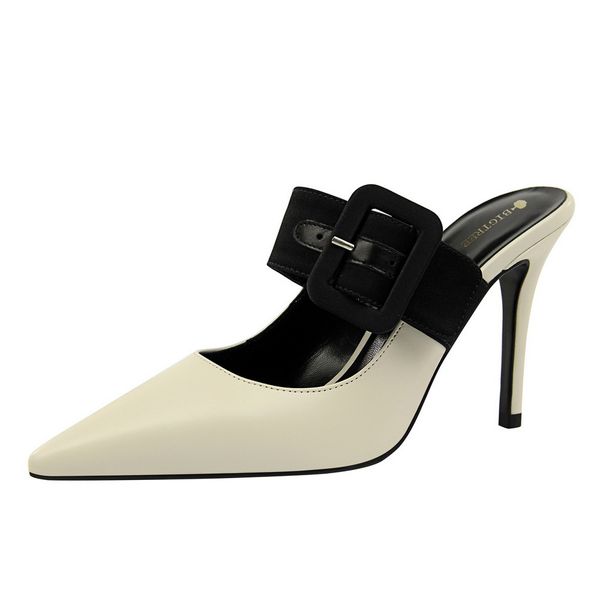 

zhenzhou 9.5 cm pumps 2020 fashion simple baotou dragging with high-heeled shallow mouth pointed word belt buckle women's shoes, Black