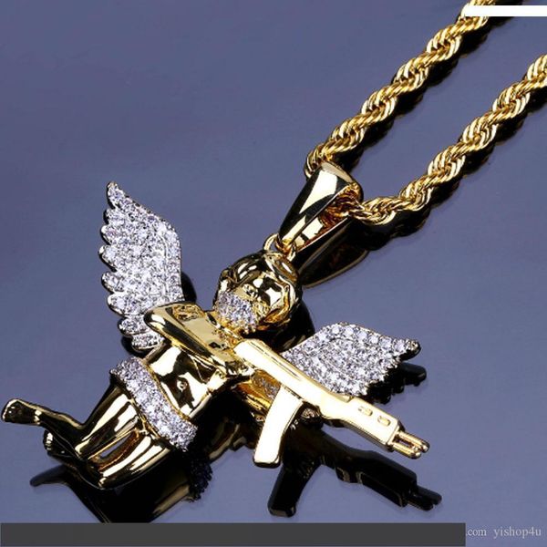 

замороженные cz bling эрос амур кулон ожерелье микро проложить кубический цирконий имитация бриллианты ожерелье хип-хоп, Silver
