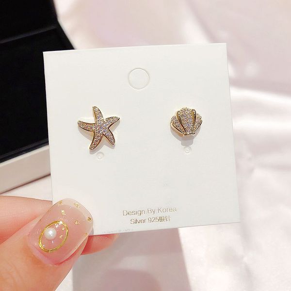 

изысканный cz кристалл shell sea star серьги стержня ювелирных изделий способа цвета золота кубический циркон серьги для женщин, Golden;silver