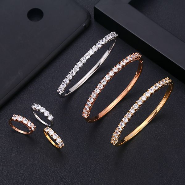 

jankelly luxury unique african bangle ring set jewelry sets for women wedding cubic zircon crystal cz dubai bridal jewelry, Silver