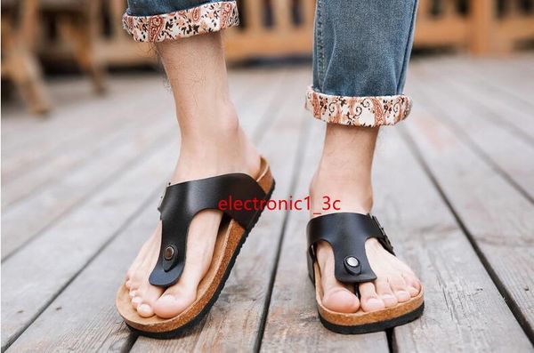

new summer beach cork slippers sandals casual double buckle clogs sandalias women men slip on flip flops flats shoes