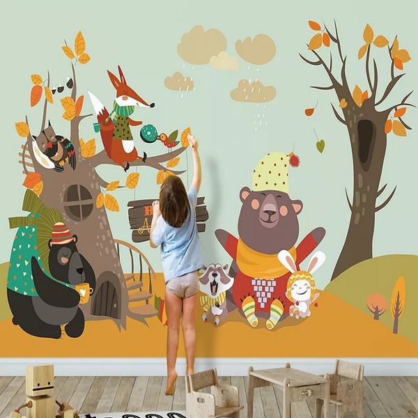 

new custom large mural 3d wallpaper cute nordic cartoon bear baby children's bedroom mural tv back wall decor deep 5d embossed