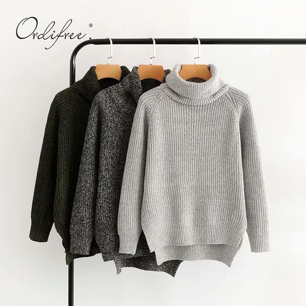 

ordi2019 autumn winter women turtleneck sweater long sleeve warm thick knitted sweater pullovers jumpers pull femme, White;black