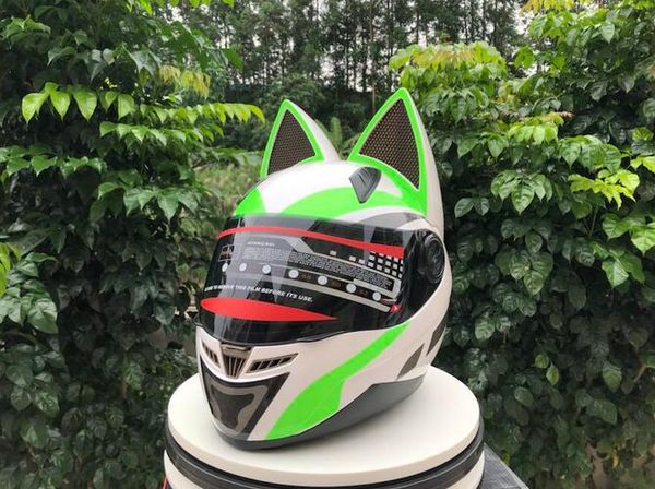 

2019 новый листинг марка nitrinos зеленый анфас мотоциклетный шлем личность кошка шлем мотоцикл мото capacete