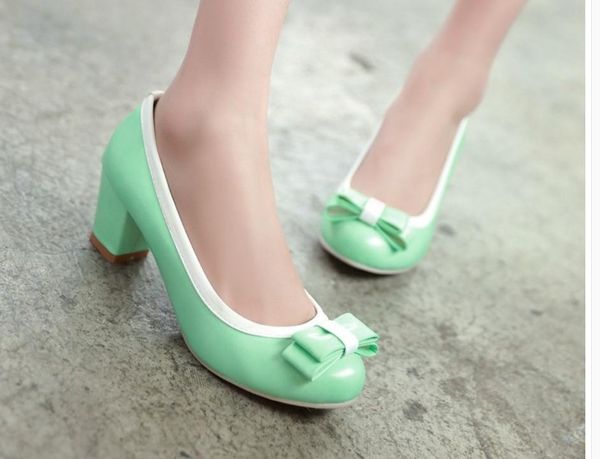 

2020 spring and autumn with new style fashion high heel coarse heel round head bowknot women's shoes @mqwbh752, Black
