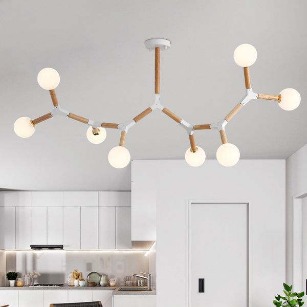 

Nordic magic bean modern chandelier wood bedroom tudy lamp creative gla ball hall molecular u pen ion home lighting no89