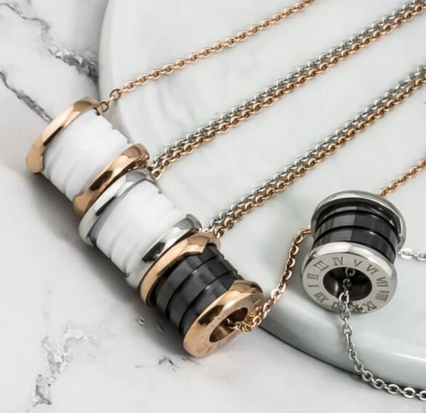 

latest high polishing 316l surgical stainless steel ceramic cylinder pendant necklace 18k rose gold plated column pendate necklace jewelry, Silver