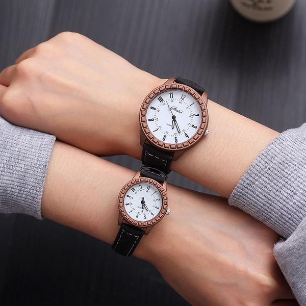 

couple watches 2019 new fashion leather lover's watches simple couple watch gifts for men women clock pareja pair watch, Slivery;brown