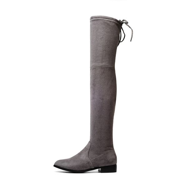 

2019 ladies shoes square low heel women over the knee boots scrub black pointed toe woman motorcycle boots size 34-43