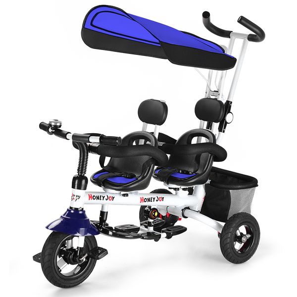 

4-in-1twins double kid easy steer stroller children toy tricycle detachable blue
