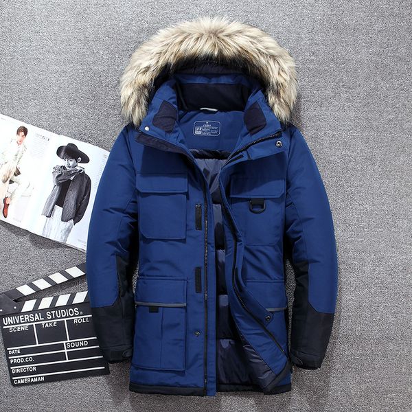 

2019 duck down jackets men winter jacket men thick warm parkas fur white duck down coats casual man waterproof jackets, Black