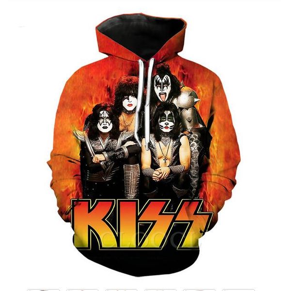 

new fashion summer designer hoodies mens women 3d casual hoodie rock kiss band harajuku pullovers r0607, Black