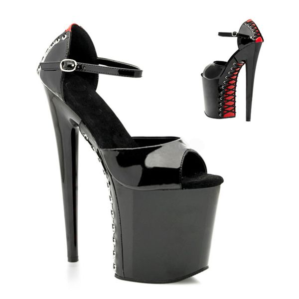 

20cm super high heels stiletto platform oversize bag with sandals club women's shoes pole dancing heels, Black