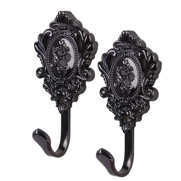 

2 pieces rose carving curtain window hold value tassel hook holder (black