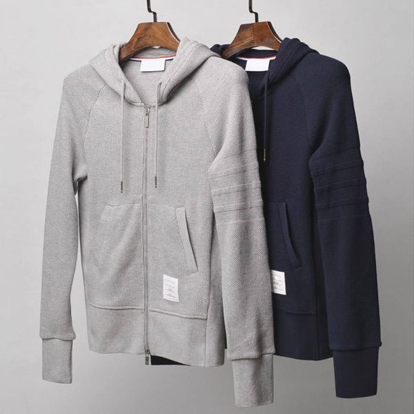 

cotton chunky honeycomb piqué engineered jersey 4-bar arm stripe zipper up hoodie men's women's sports casual sweatshirts, Black