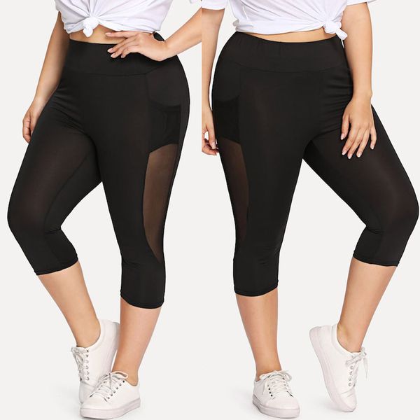 

women's black mesh seven points yoga pants large size pants yoga fitness high waist leggings girls sports leggings ladies, White;red