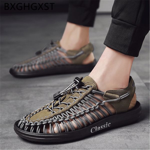 

sandals gladiator for men beach shoes genuine leather summer fashion rope, Black