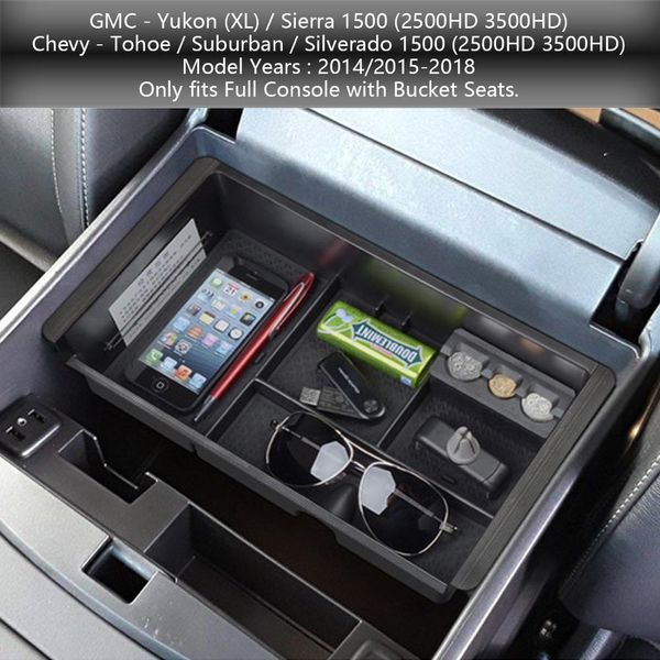 

center console organizer tray for 2015-2018 chevy/ tahoe suburban silverado gmc sierra yukon armrest glove box
