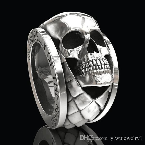 

hip hop men's fashion stainless steel skull ring punk gothic engagement jewelry rings size 6 - 13, Silver