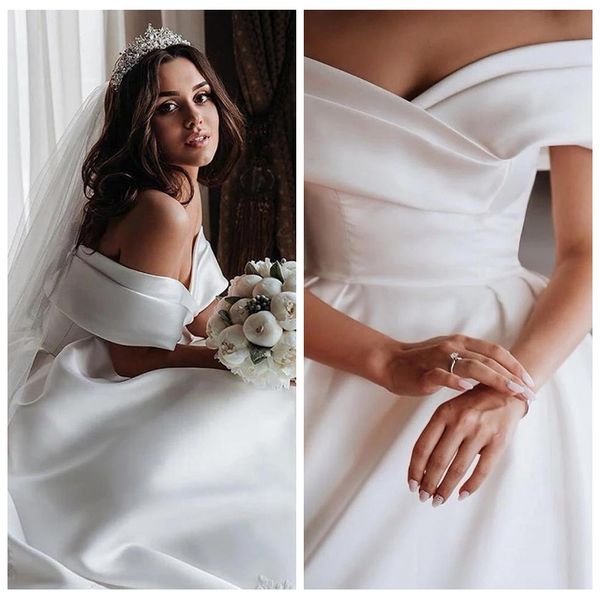 

off the shoulder satin wedding dress lace applique wedding gown bridal with court train pure white bridal dress elegant