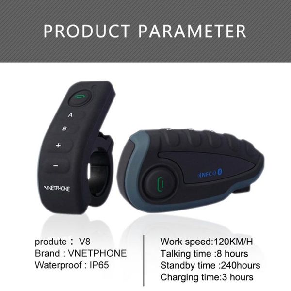 

велоспорт полный дуплекс walkie-talkie 5 человек смарт-чип беспроводной мотоциклетный шлем walkie-talkie fm-радио v8