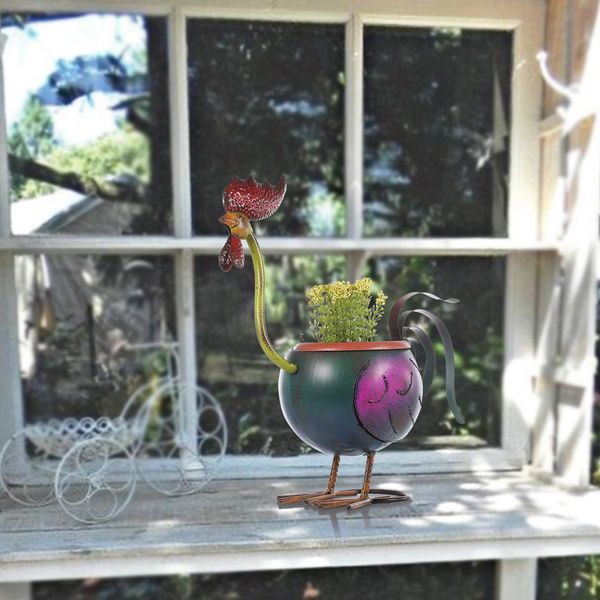 

iron rooster statue garden sculpture plant container home garden lawn ornaments