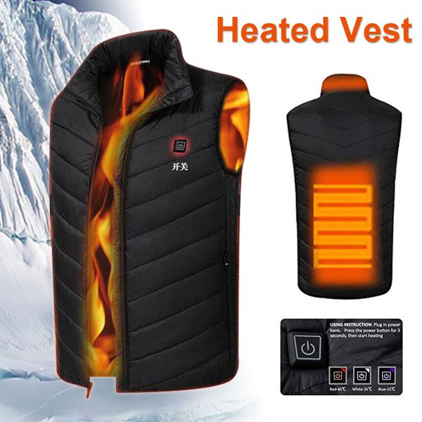 Gilet riscaldato elettrico Piumino caldo in cotone con imbottitura riscaldata tramite USB Cappotto invernale riscaldante Abbigliamento Fisioterapia Termico senza maniche