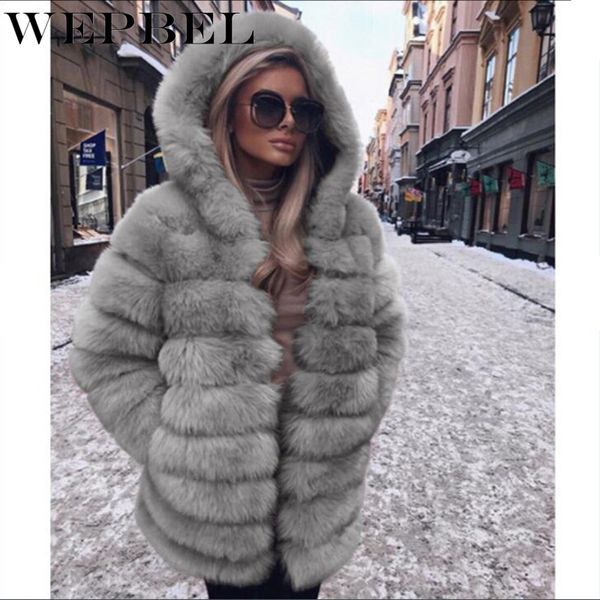 

wepbel women parkas hooded solid color winter warm thick full sleeve fur ladies long parka, Black