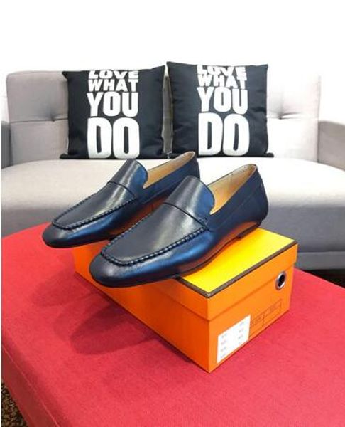 

2019 popular genuine leather driving flats slip-on brand formal suit business dress shoes men casual loafers sapato masculino size 38-44, Black