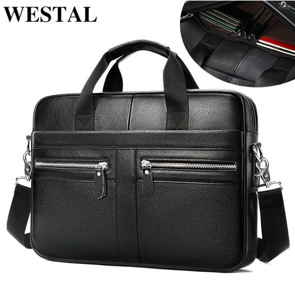 

westal men's briefcase handbag fashion bag men's genuine leather lapbag men office for men business trip for suitcase