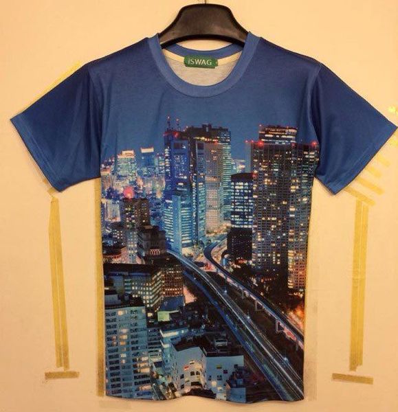 

tshirt new arrival fashion funny 3d t-shirt men/women's 3d tshirt printed beautiful city night building t-shirt mdt108, White;black