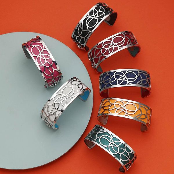 

legenstar bracelet georgette flower bijoux acier inoxydable femme 2019 manchette bangle reversible leather band jewelry bijoux, Black