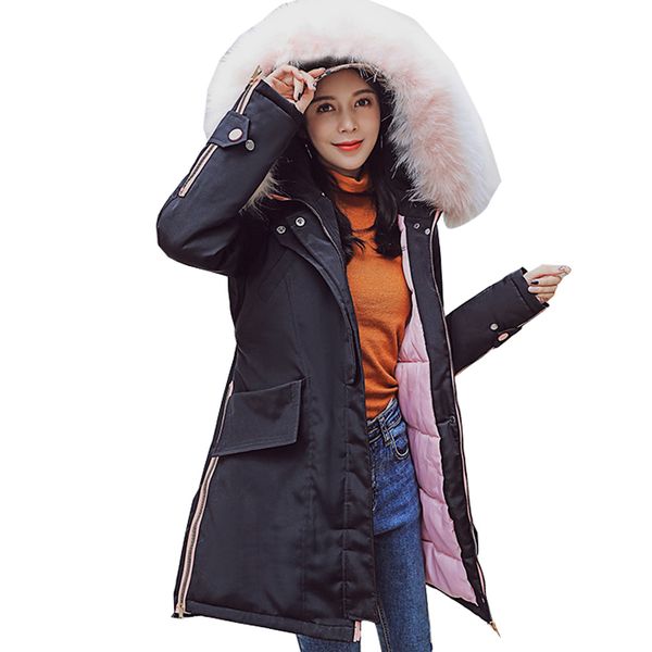 

winter warm solid woman big-collar down parka large-size jacket medium-length new style of winter parker jacket 812, Tan;black