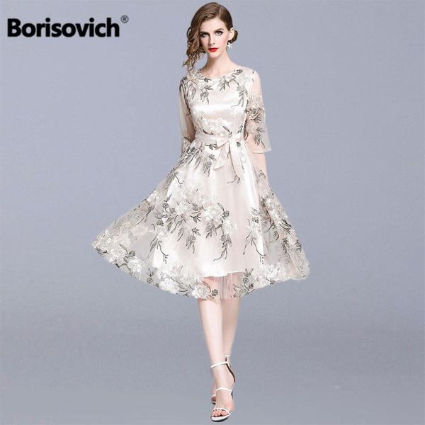

borisovich women summer casual dresses new 2020 fashion floral embroidery knee-length a-line ladies elegant party dresses n1078, White;black