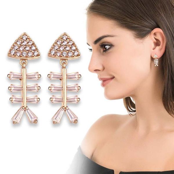 

stud earrings 2019 earrings elegant accessories full rhinestone fish bone for women brincos, Golden;silver